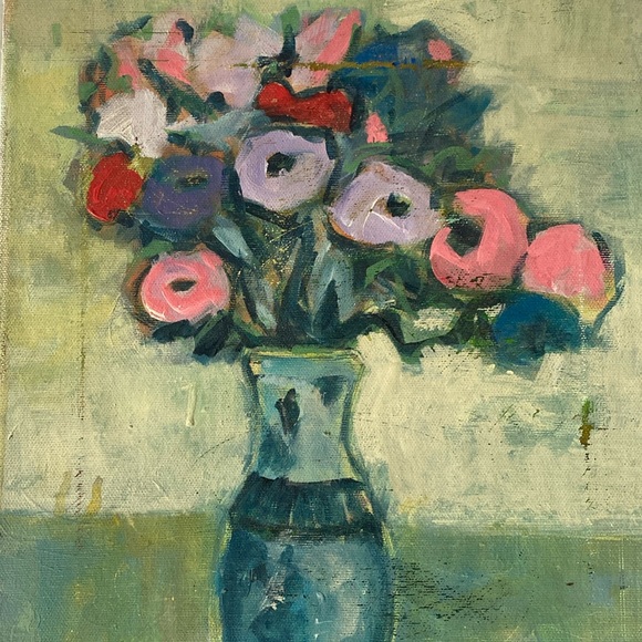 Italian Antique Vintage Original Art Floral Hand Stretched Canvas Painting